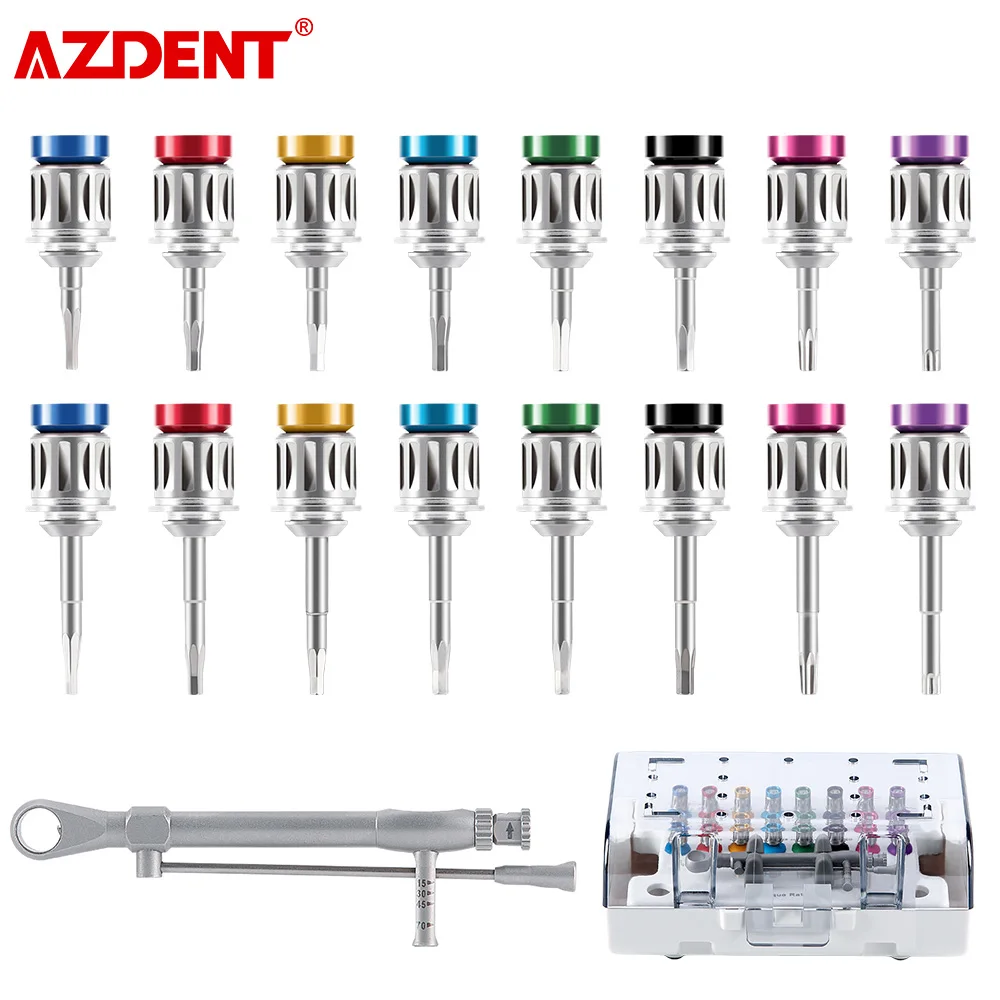 AZDENT Dental Implant Torque Wrench Ratchet with Screw Drivers Wrench Kit 16pcs Drivers 1pc Wrench 134°C Autoclavable