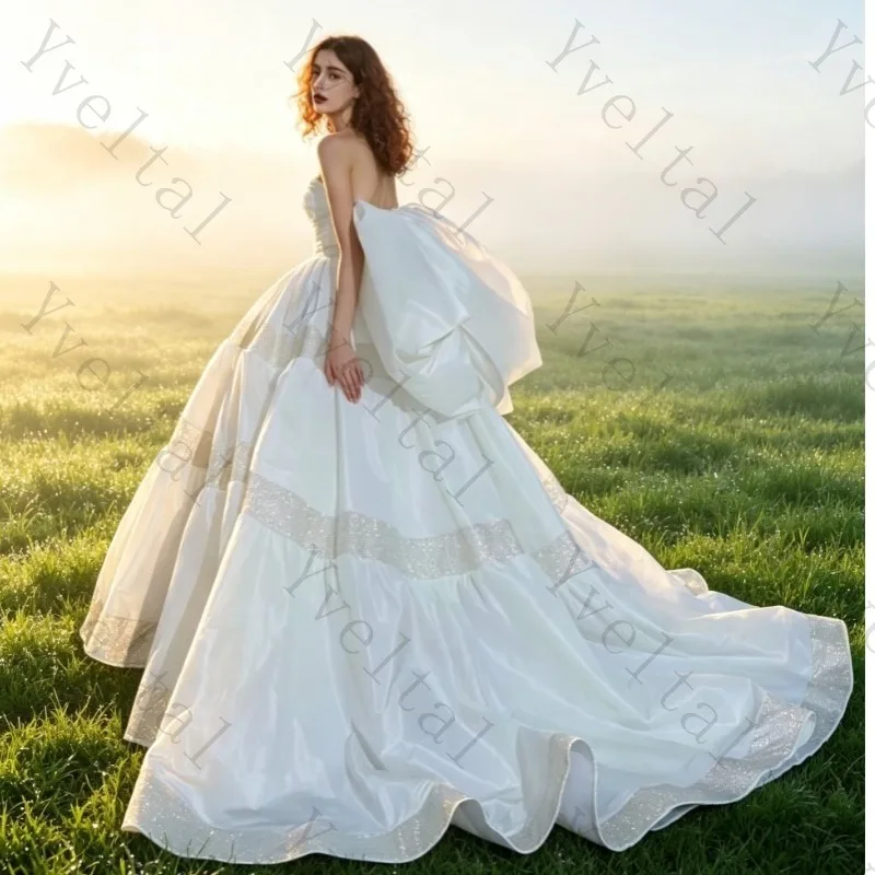 Customized Graceful Dignified Temperament Exquisite Taffeta and Organza Wedding Dresses A Line with Big Bow At Back Bridal Gown