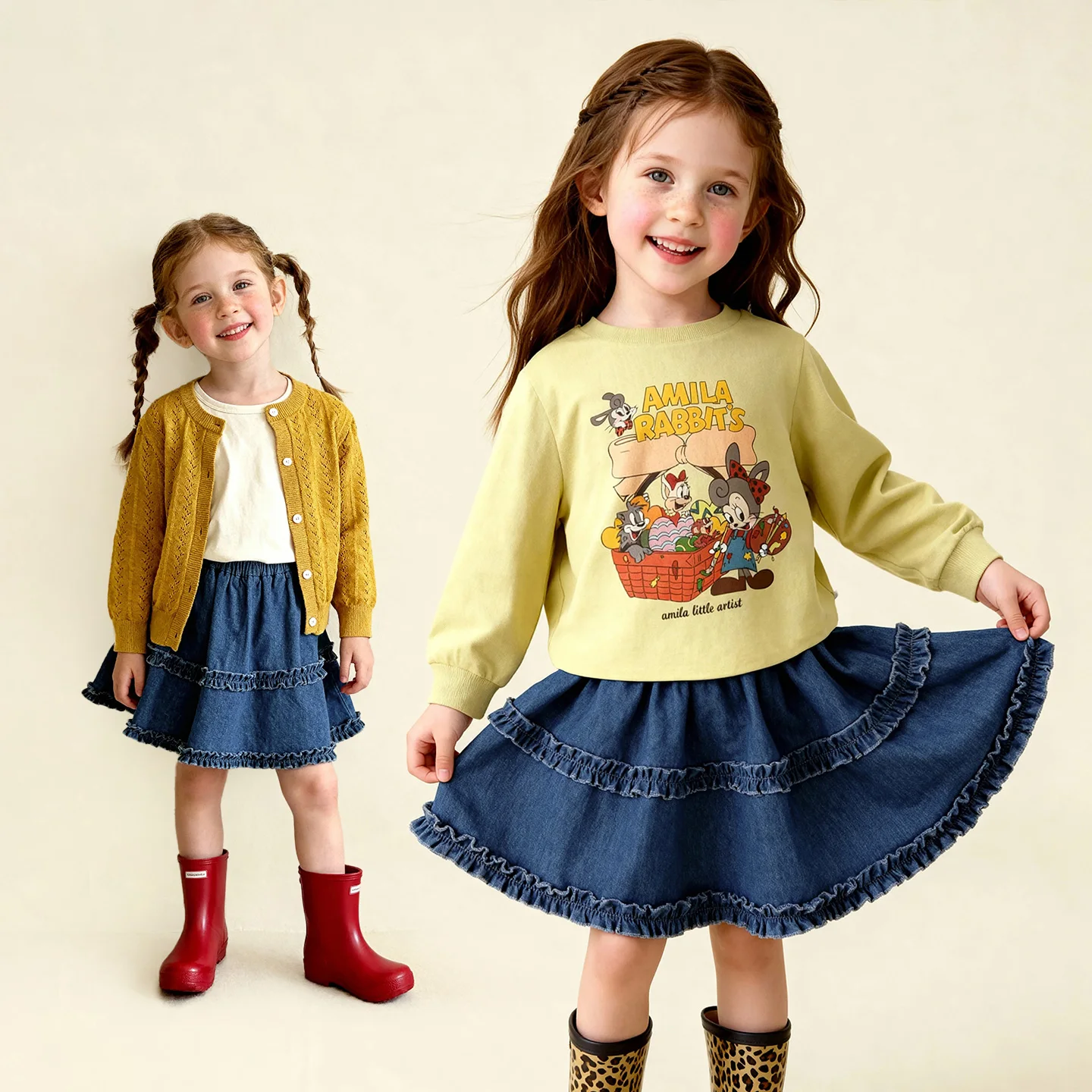 

Джинсовая юбка Amila 2026 для девочек, весна, с оборками, милая, модная, удобная, длиной до колена