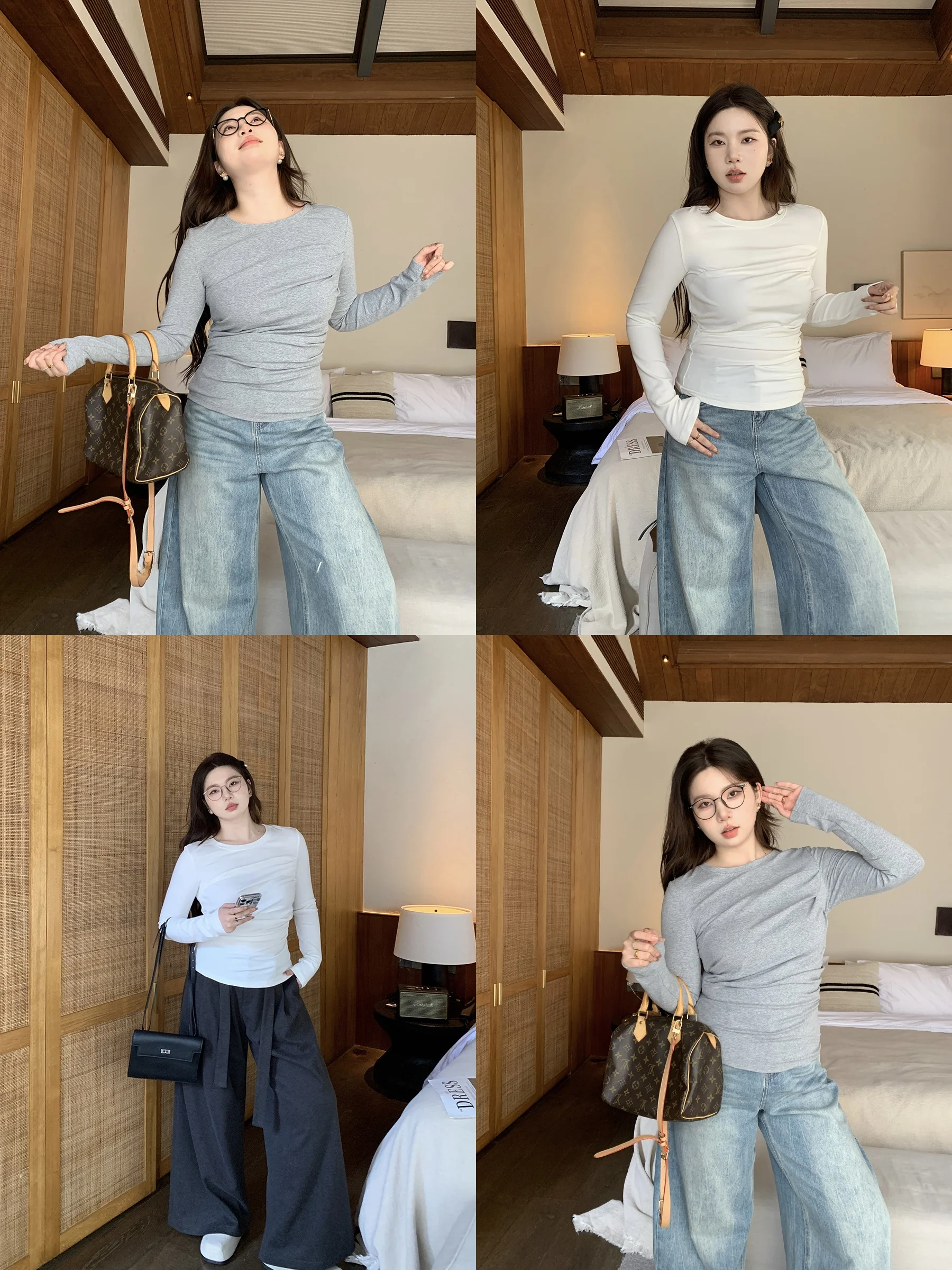 

Универсальный плиссированный топ с длинным рукавом Slimming Long Sve Base irt M5T6 Micro Plump Helper для женщин, модный, для повседневной носки, из хлопка.