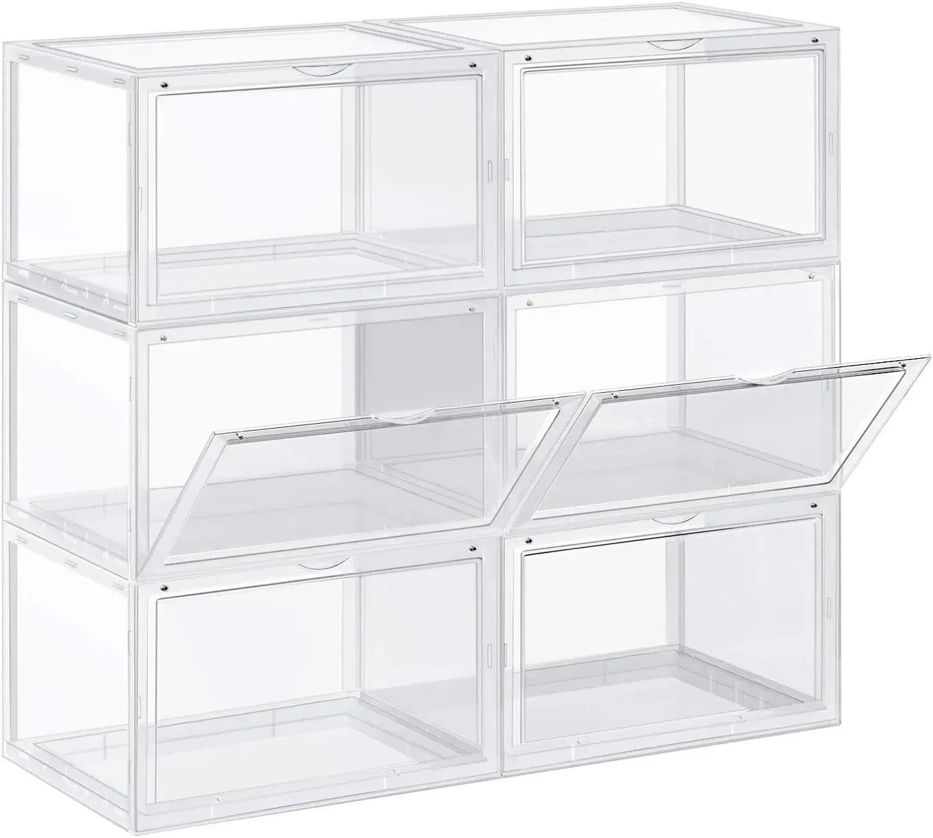 SONGMICS Cajas de Zapatos, Juego 6, Organizadores de Zapatos Apilables con Puerta, Zapatero de Plástico, hasta Talla 46,