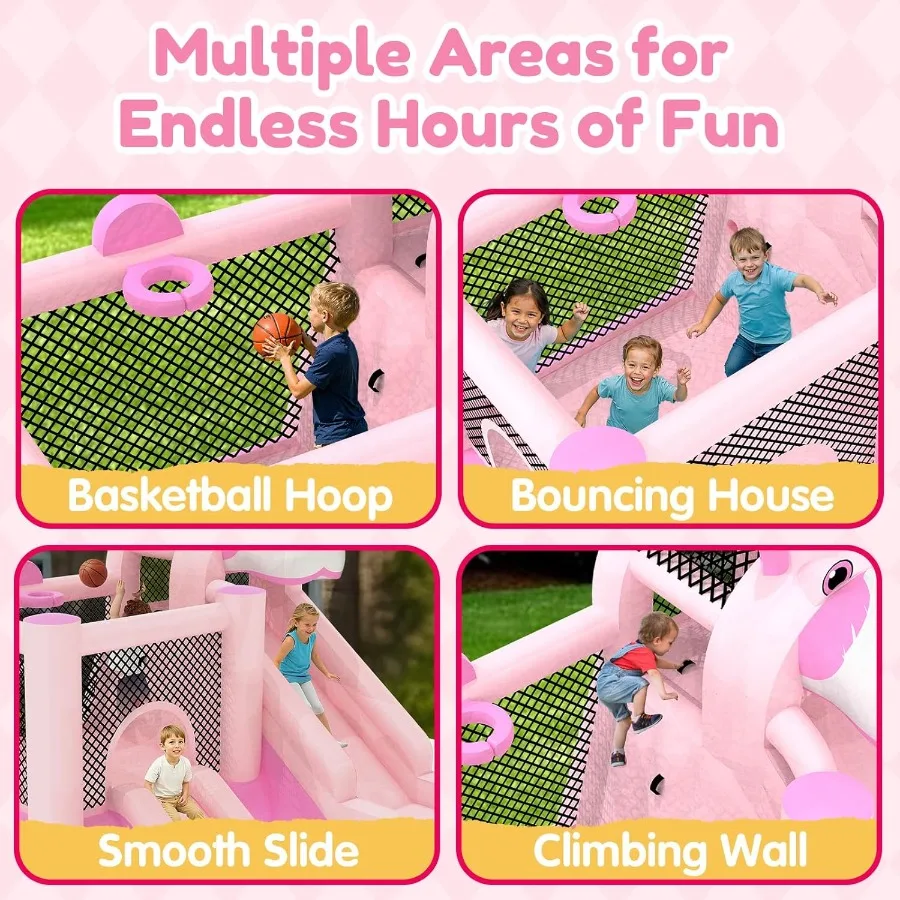 Opblaasbaar springkasteel dubbele glijbaan, 9,5ft x 9,5ft springkasteel voor kinderen, robuuste 840D Oxford-stof, 3-8 jaar, inclusief 450