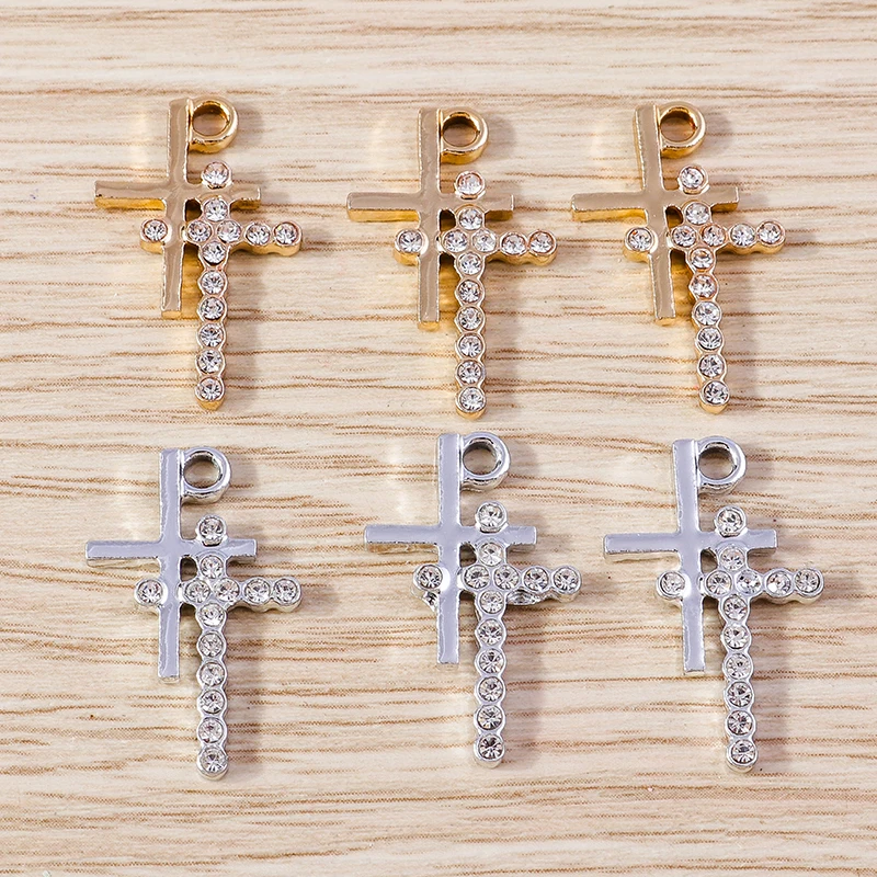 10 Stück 18 x 31 mm modische Kristall-Kreuz-Charms-Anhänger für Schmuckherstellung, Tropfen-Ohrringe, Halskette, Schlüsselanhänger, handgefertigte Bastelbedarf – Detail 6