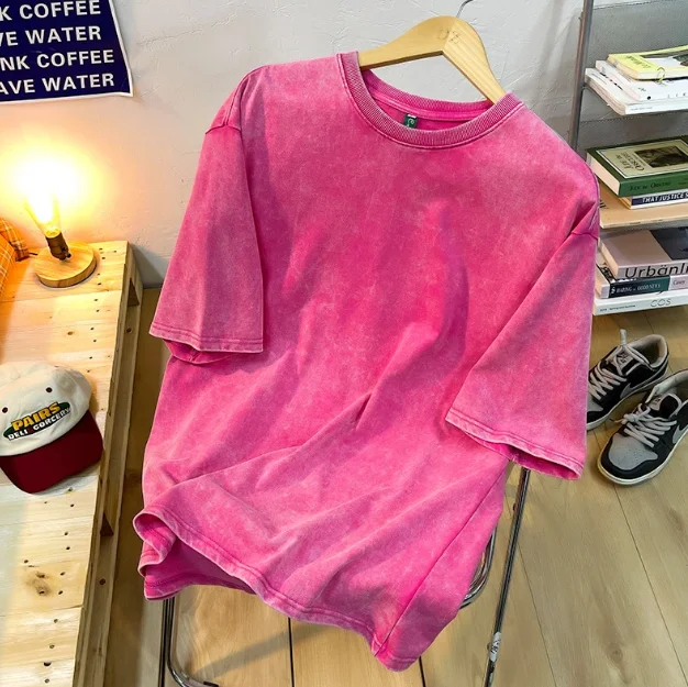 Sprany T-shirt Bawełniany luźny marynarski kołnierzyk oversize T-shirt Korea Południowa Amerykański Millenial casual retro krótki rękaw mężczyźni