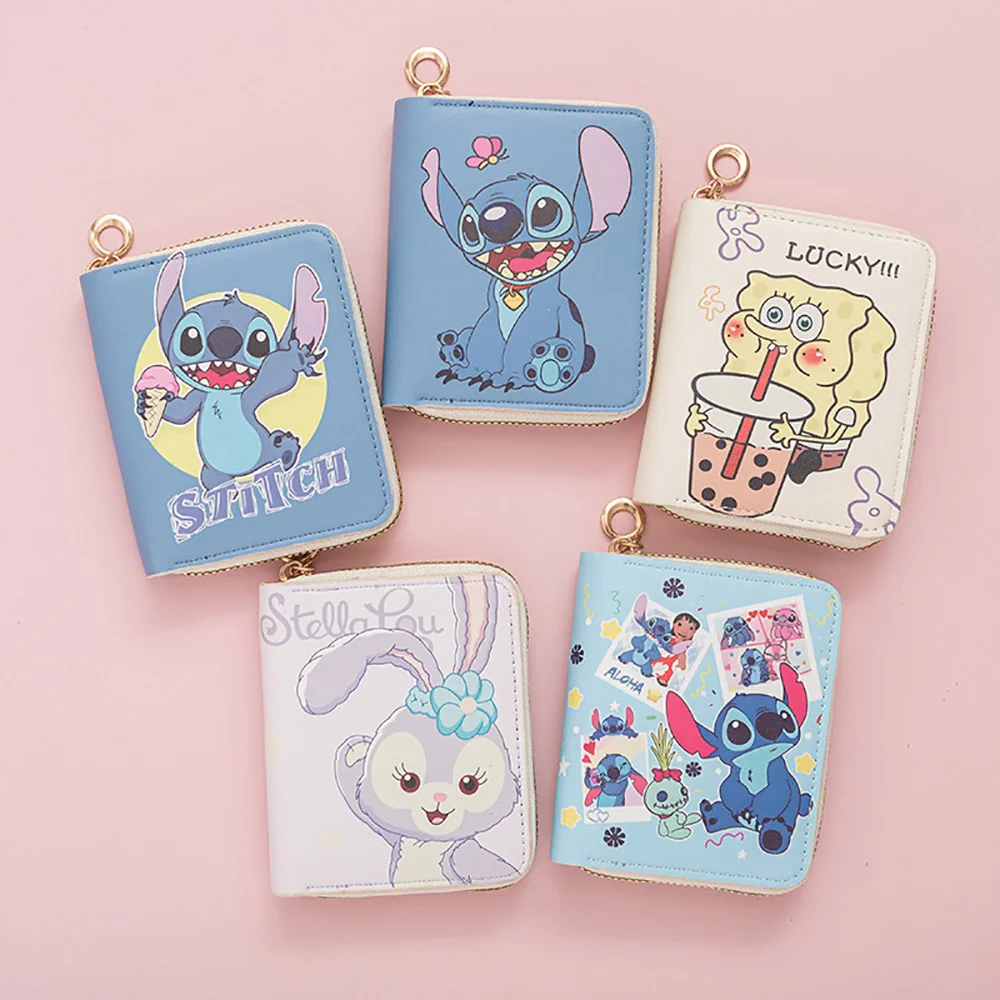 Lilo&Stitch Cartoon Zipper Wallet Kawaii Anime Purse Student Print Card Holder ID Storage Bag Card Pack Coin Pouch Birthday Gift