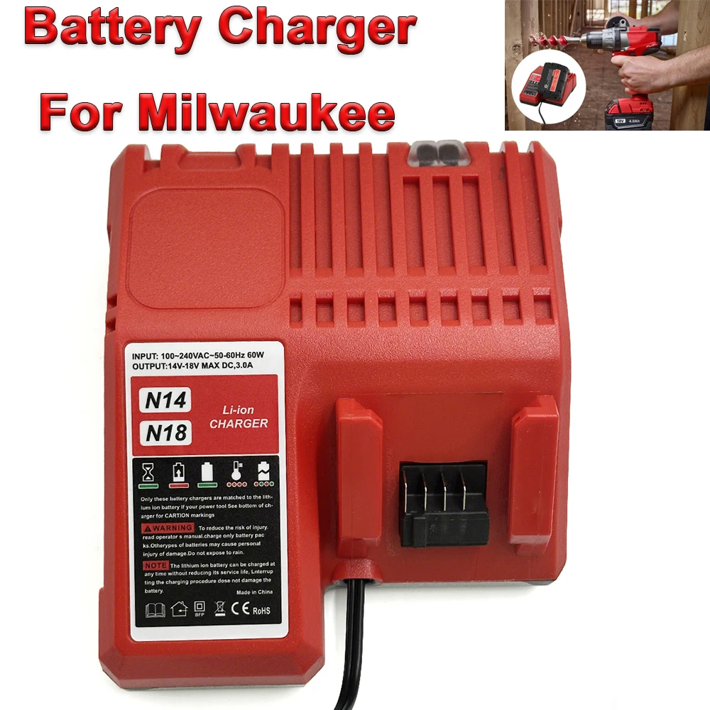 

Rapid Replacement Charger for Milwaukee M14 – 14V/18V Li-Ion Battery Compatible with 18V Power Tools