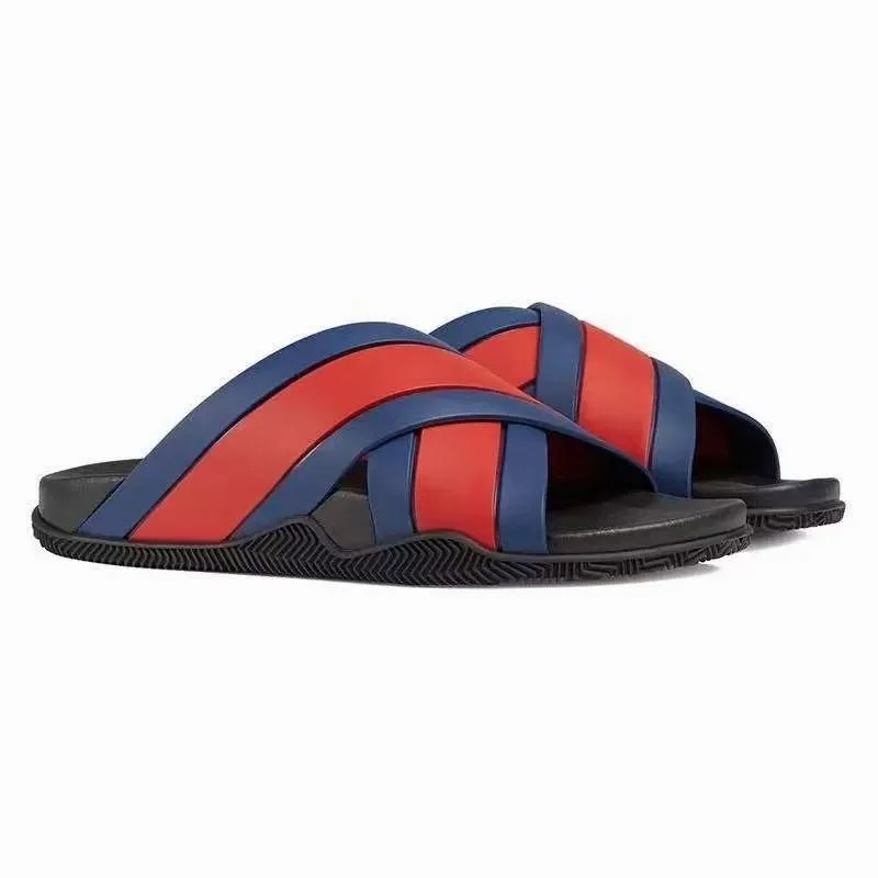 

Striped large size men's and women's cross-strapped sandals, letter men's and women's same beach slippers