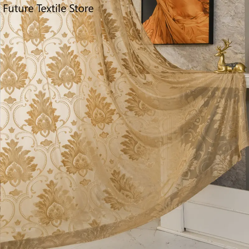 

Golden Flocking Jacquard Living Room Bedroom Dining Room Partition Curtains Curtains for Living dining room bedroom