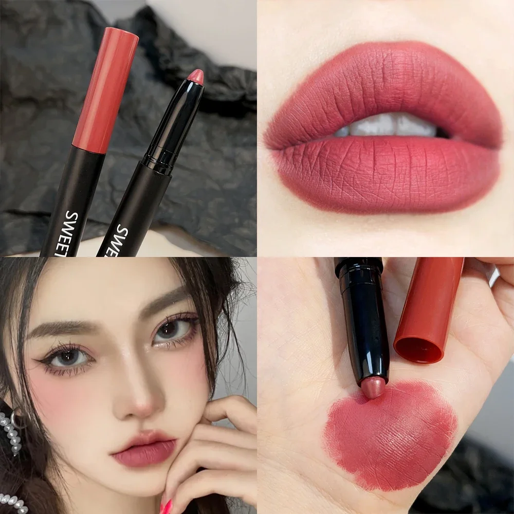 Waterproof Matte Lipstick Pencil Nude Brown Pink Contour Tint Lipstick Lasting Non-stick Cup Lip Liner Pen Lip Makeup Cosmetic