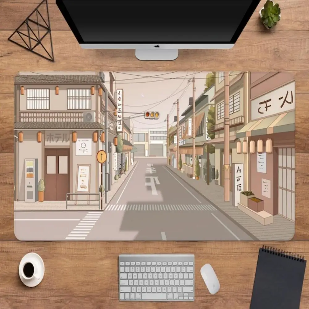 

Anime Aesthetics Scenery City Tokyo Street Desk Mat Anime, Japanese Mousepad Kawaii Extra Large Gaming Mouse Pad Cute Beige