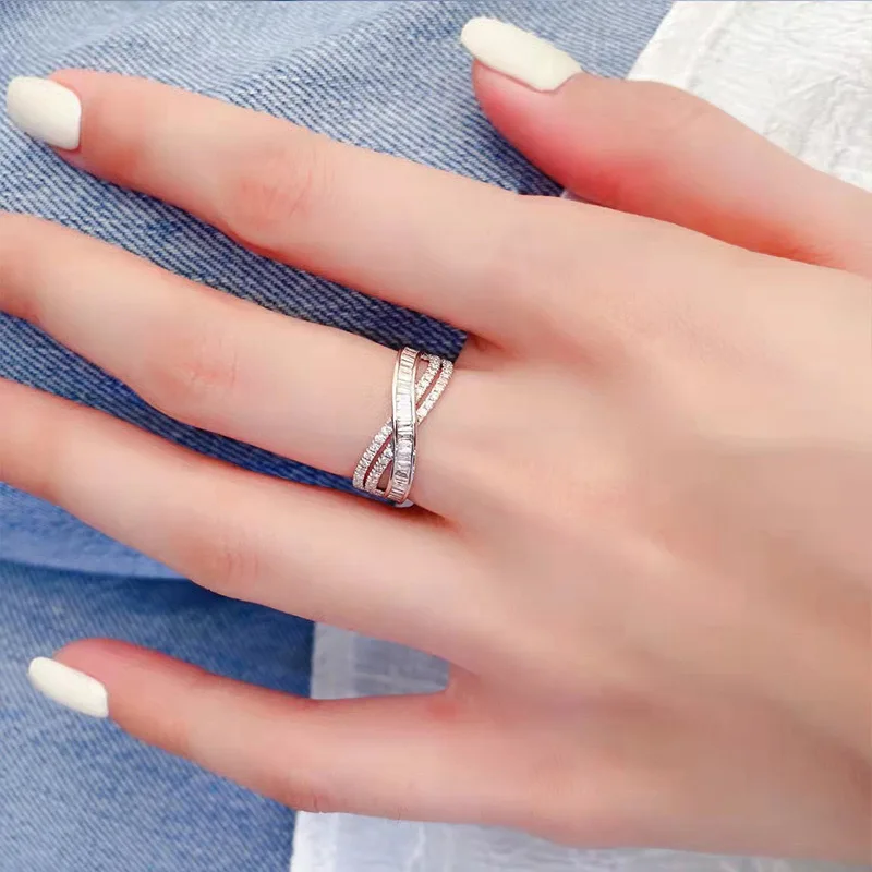 Exquisite Female Rings 925 Sterling Silver Cross Shaped Infinity Finger Rings for Women Crystal Zircon Bridal Wedding Jewelry