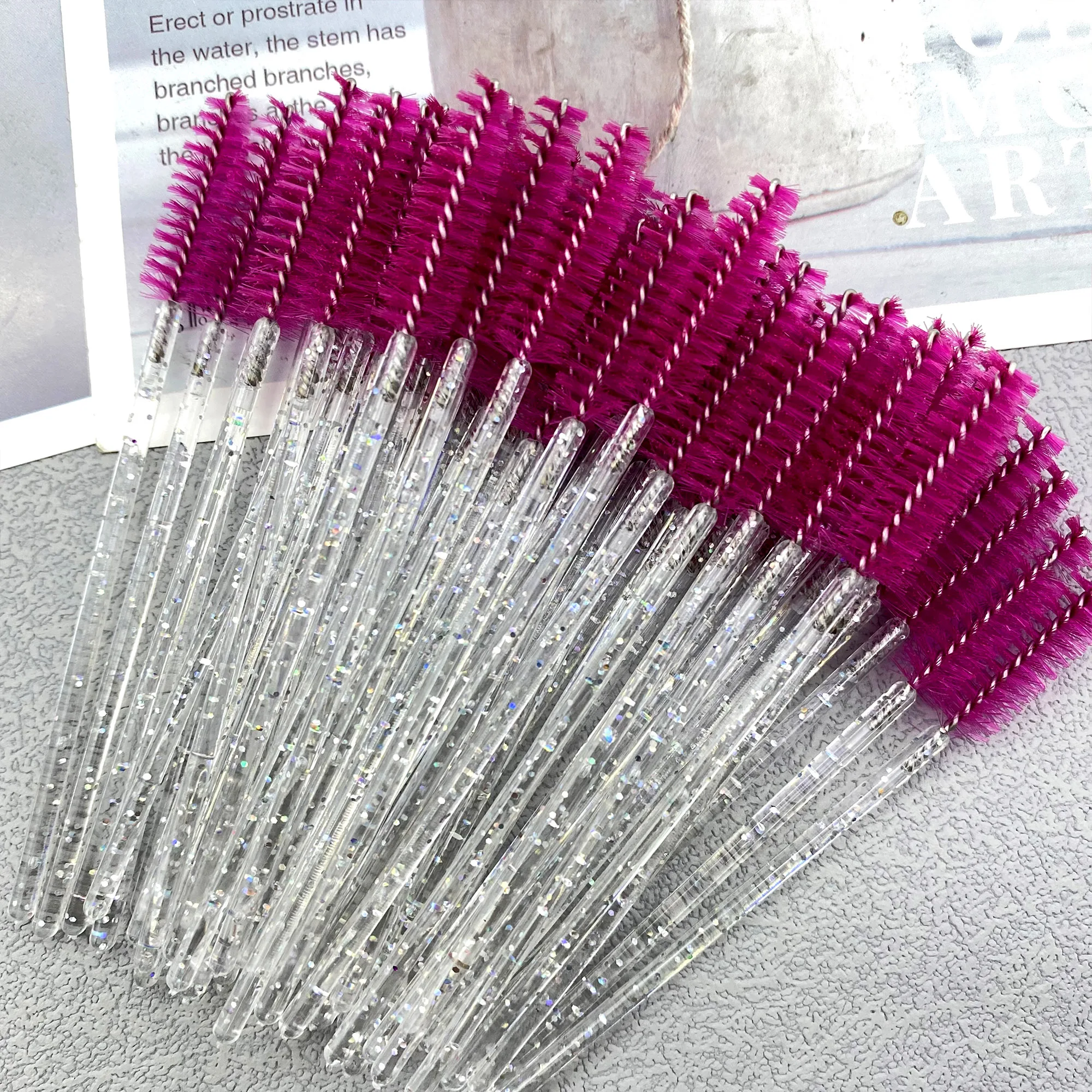 50pcs Eyelashes Brush Crystal Diamond Handle Makeup Brush Mascara Wands Eyelash Extension Tool Supplies Applicator Spoolers