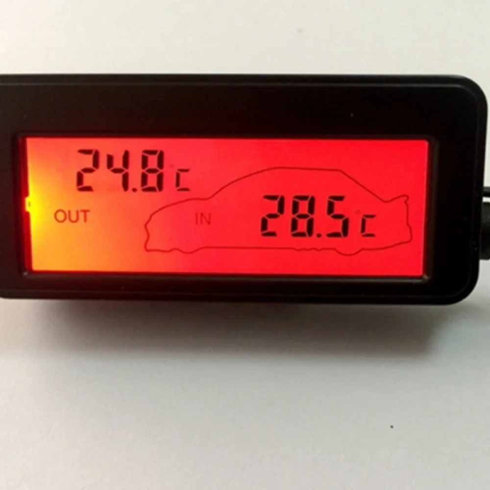 Car Digital Thermometer 12V Dashboard Dual Sensor Internal External Temperature Gauge Monitor Backlight Display Screen