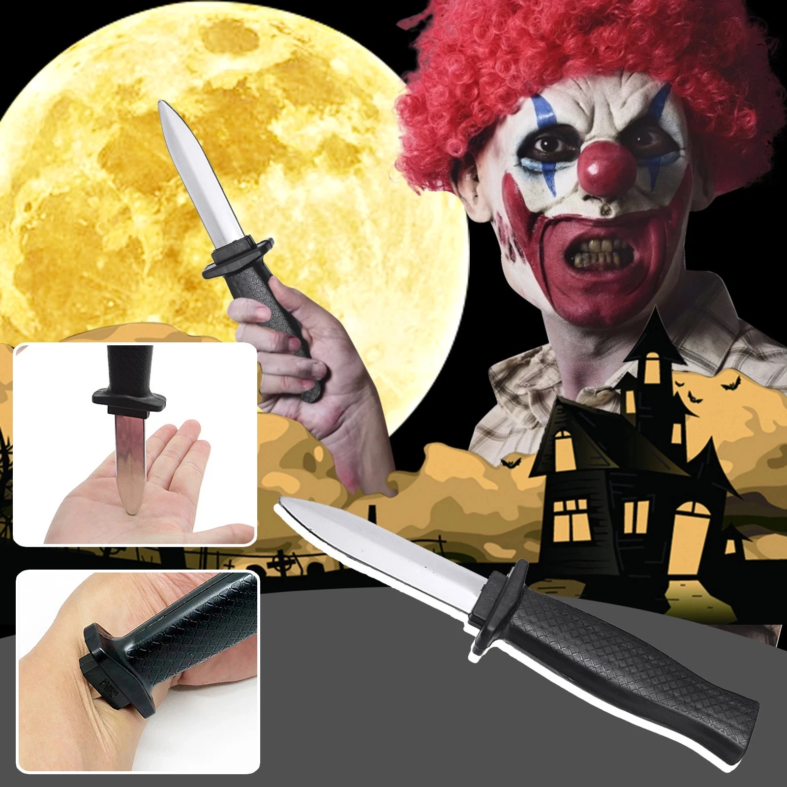 Props Toys Joke Magic Plastic Retractable Knife Joke Prank Props Knife Scary Trick Fake Dagger Funny