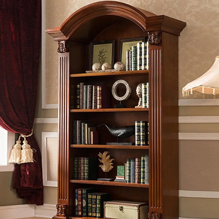 Solid wood arched single multi-layer shelf living room integrated whole wall floor-to-ceiling display cabinet