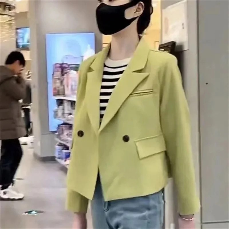 Short Blazer suit jacket Women's Spring And Autumn Clothing Female Outwear 2023 New European Design Sense Casual Suit Top Green