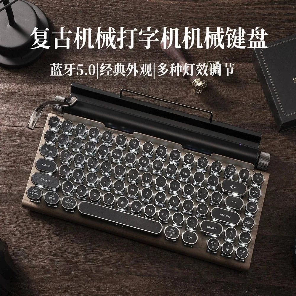 

Retro Typewriter Mechanical Keyboard Steampunk Cherry MX 83Keys RGB Hot Swap Bluetooth Gaming Keyboard Accessory Pad Office Gift
