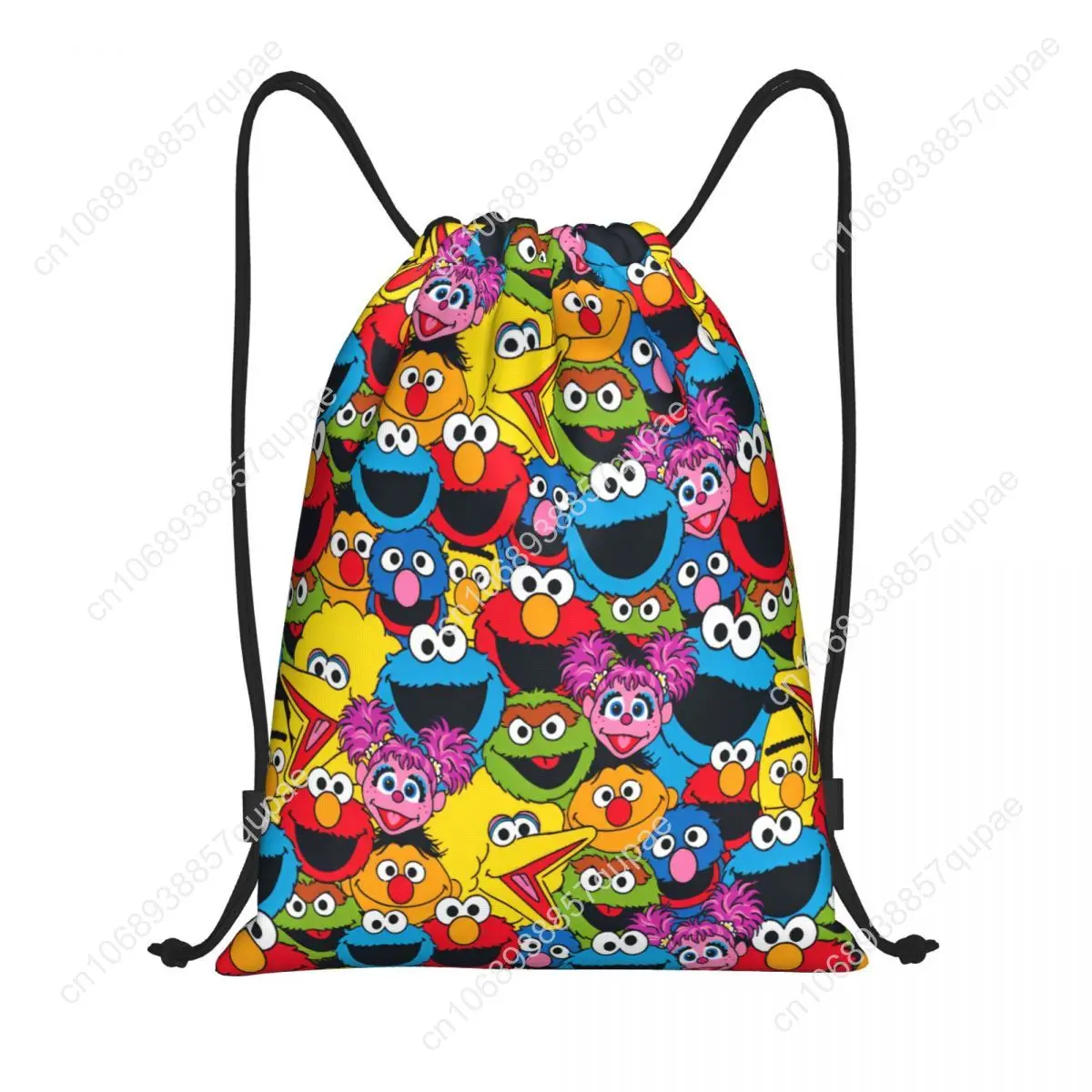 Sesames Streets Cookies Monsters Cartoon Drawstring Backpack Sports Gym Bag Water Resistant String Sackpack for Hiking