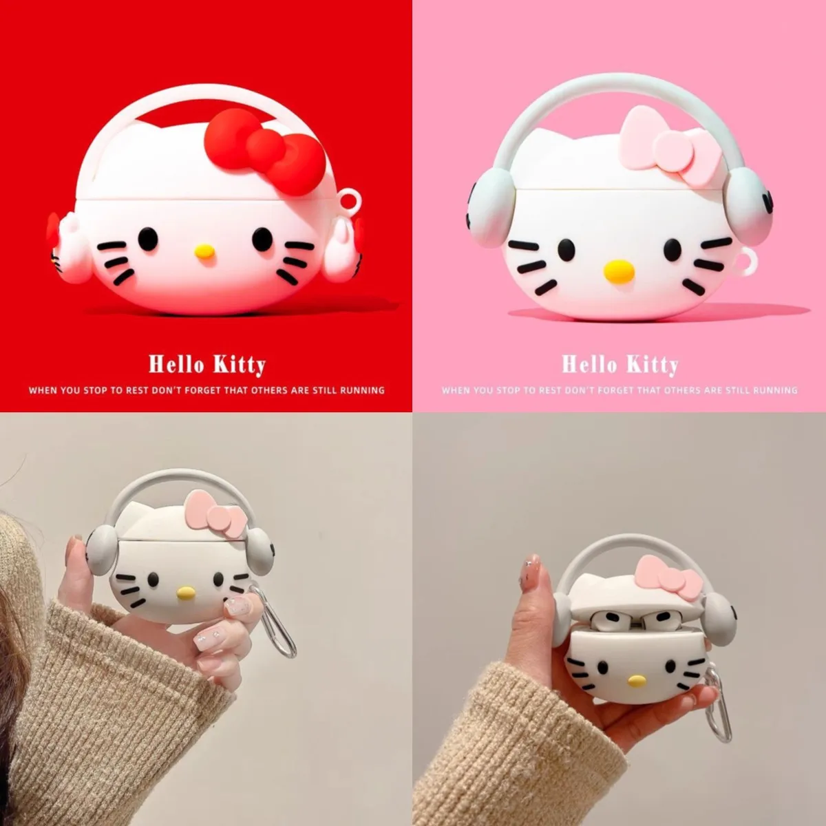 For Airpods 1 2 3 Pro Pro 2 Wearing headphones Hello Kitty Silicone Earphone Case Accessories Cover