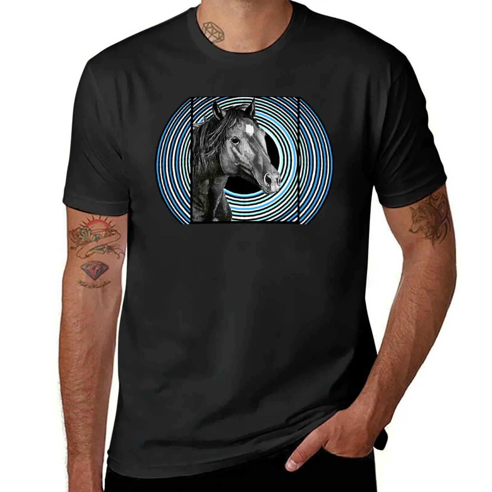 Horse hand drawn pencil and charcoal T-Shirt heavyweights blacks men clothes