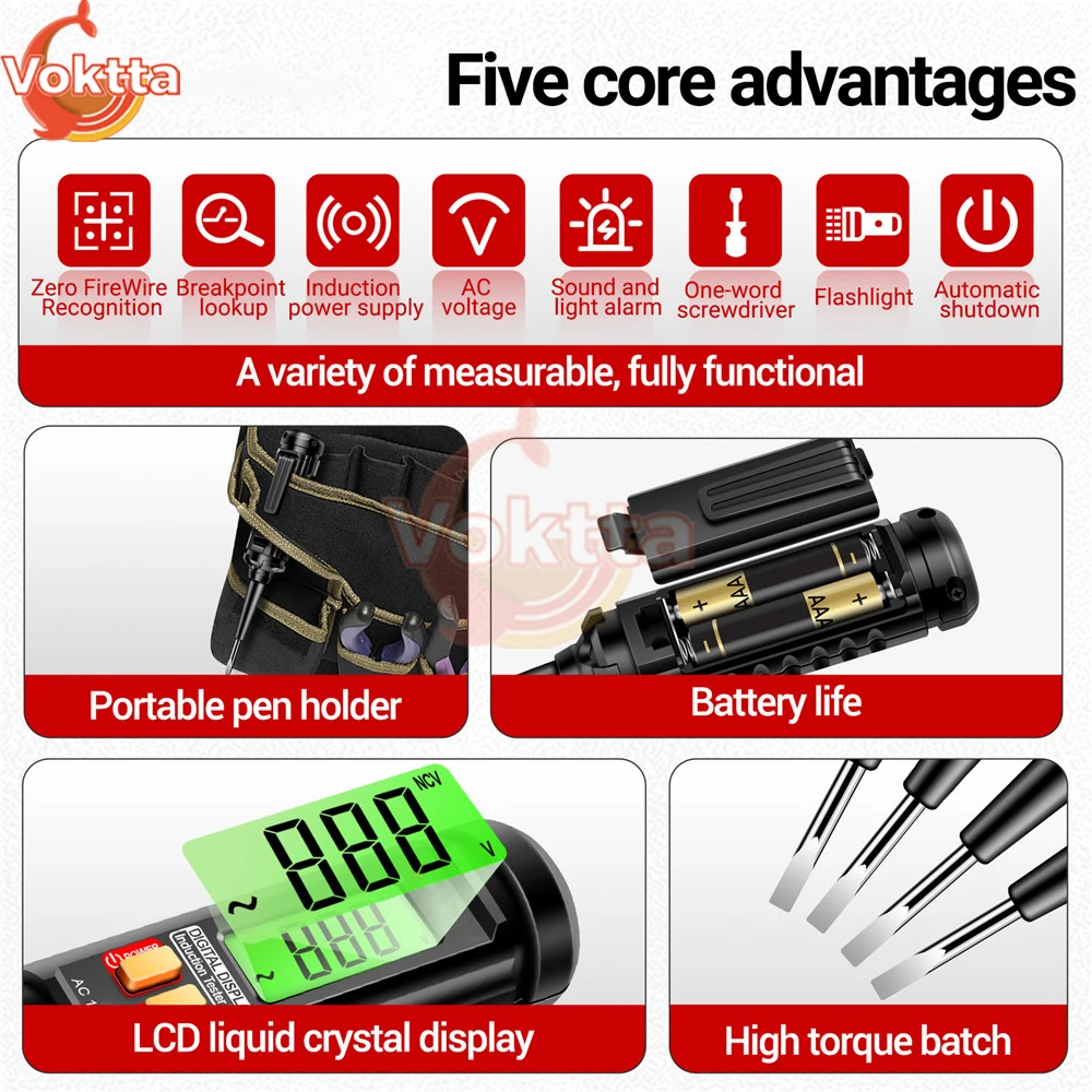 AC 12-300V Intelligente Spanningstester Pen Digitale Inductie Power Detector Potlood Elektrische Schroevendraaier Circuit Indicator Tester