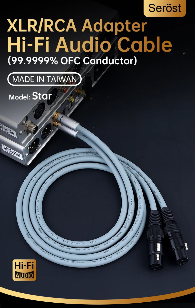 Serost Star HiFi OFC Audiokabel aus sauerstofffreiem Kupfer, RCA-zu-XLR-Adapter für CD, DAC, DSP, Verstärker, Lautsprecher, Balance-Kabel – Detail 1