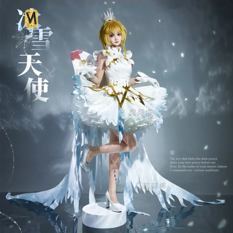 

HCos Card Captor KINOMOTO SAKURA Cosplay Costume Ice Princess Dress Halloween Carnival Party Outfit Women
