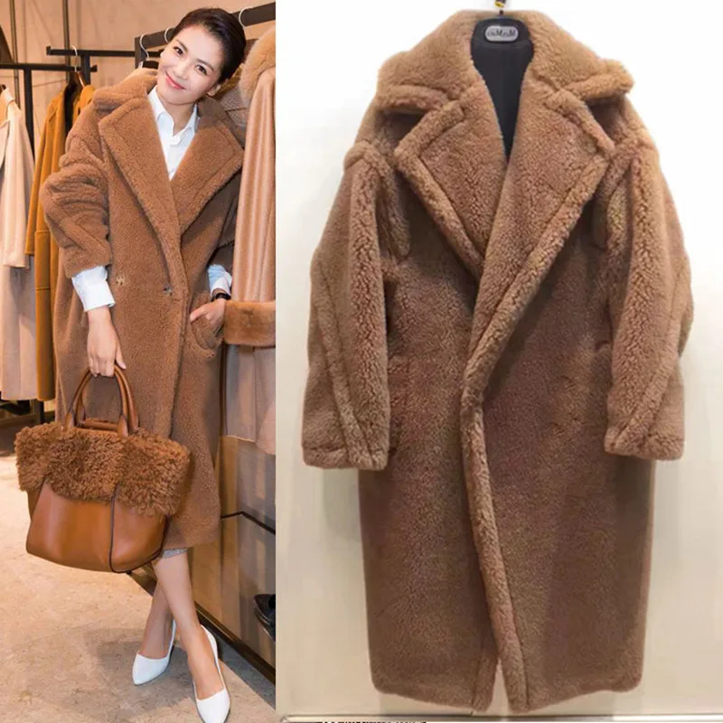 

Faux Fur Coats Women Long Coat Solid Full Sleeve Warm Thick Single Button Elegant Jackets Pockets Casual Autumn Winter