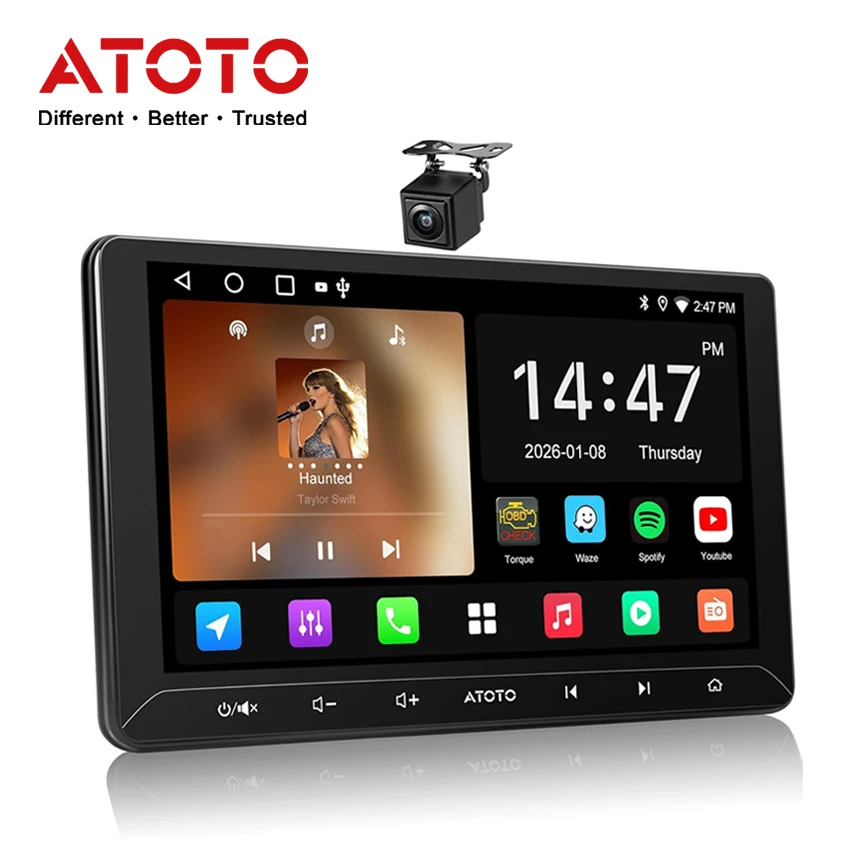 ATOTO 10 inch Android Double Din Car Stereo with Backup Camera WIFI USB Bluetooth Wireless CarPlay Android Auto FM/AM/SS Radio Head Unit