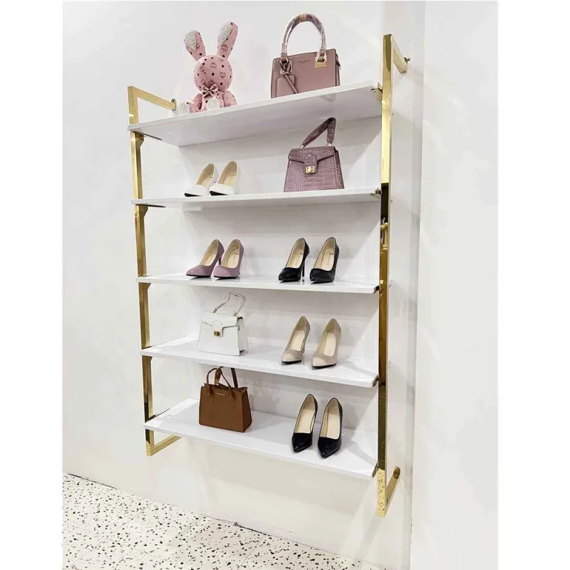 

Customized. luxury stainless steel shoe bag display stand black metal shoe back display rack