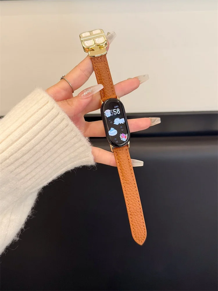 

Suitable for genuine leather lychee patterned watch strap Xiaomi Band 8Pro/9Pro，For Mi band 3/4/5/6/7，8/8NFC/9/9NFC/10/10NFC，For