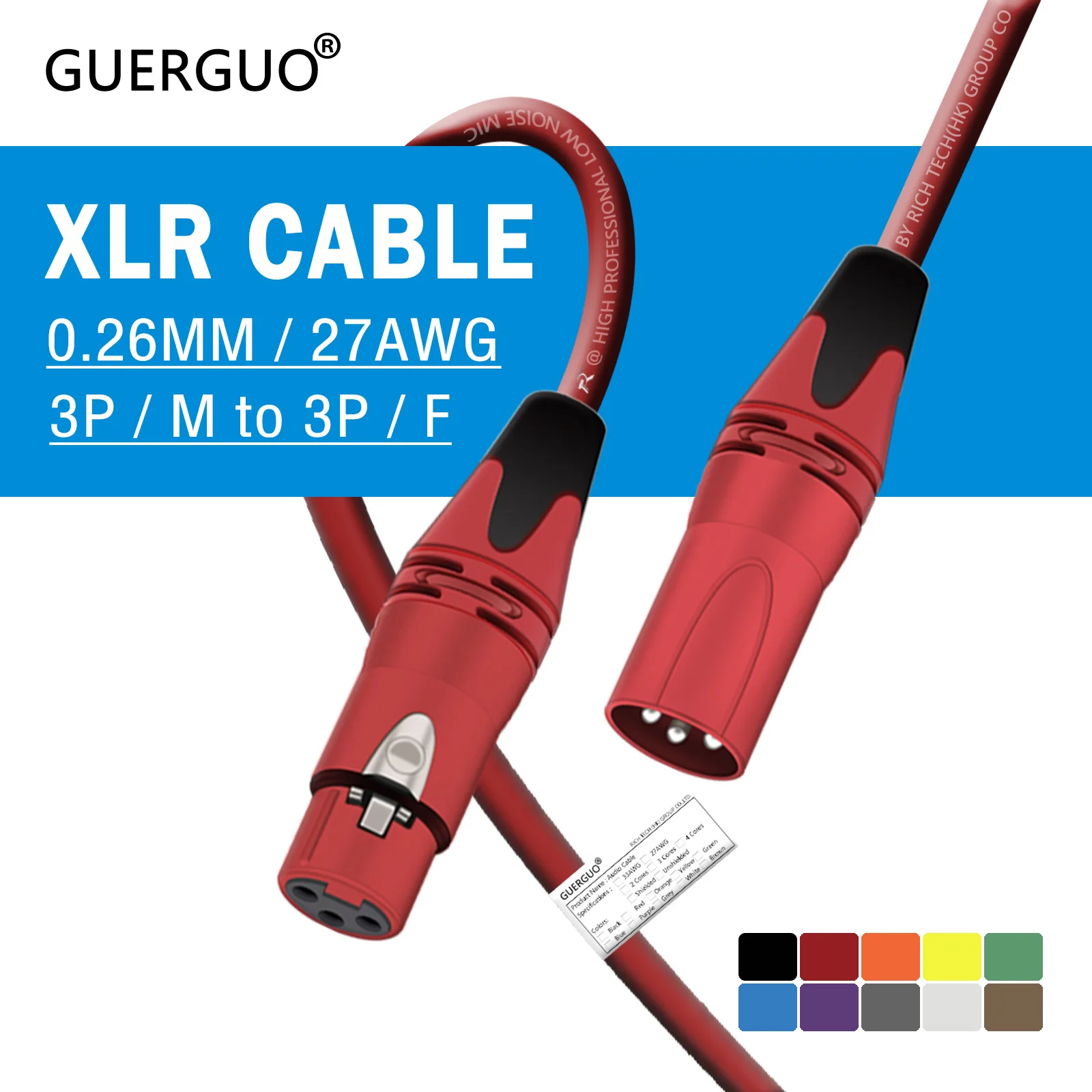 Kabel XLR Przedłużacz Cannon 3Pin męski do żeńskiego M/F OFC Zbalansowany mikrofon audio Ekranowana wielokolorowa linia do miksera głośnikowego