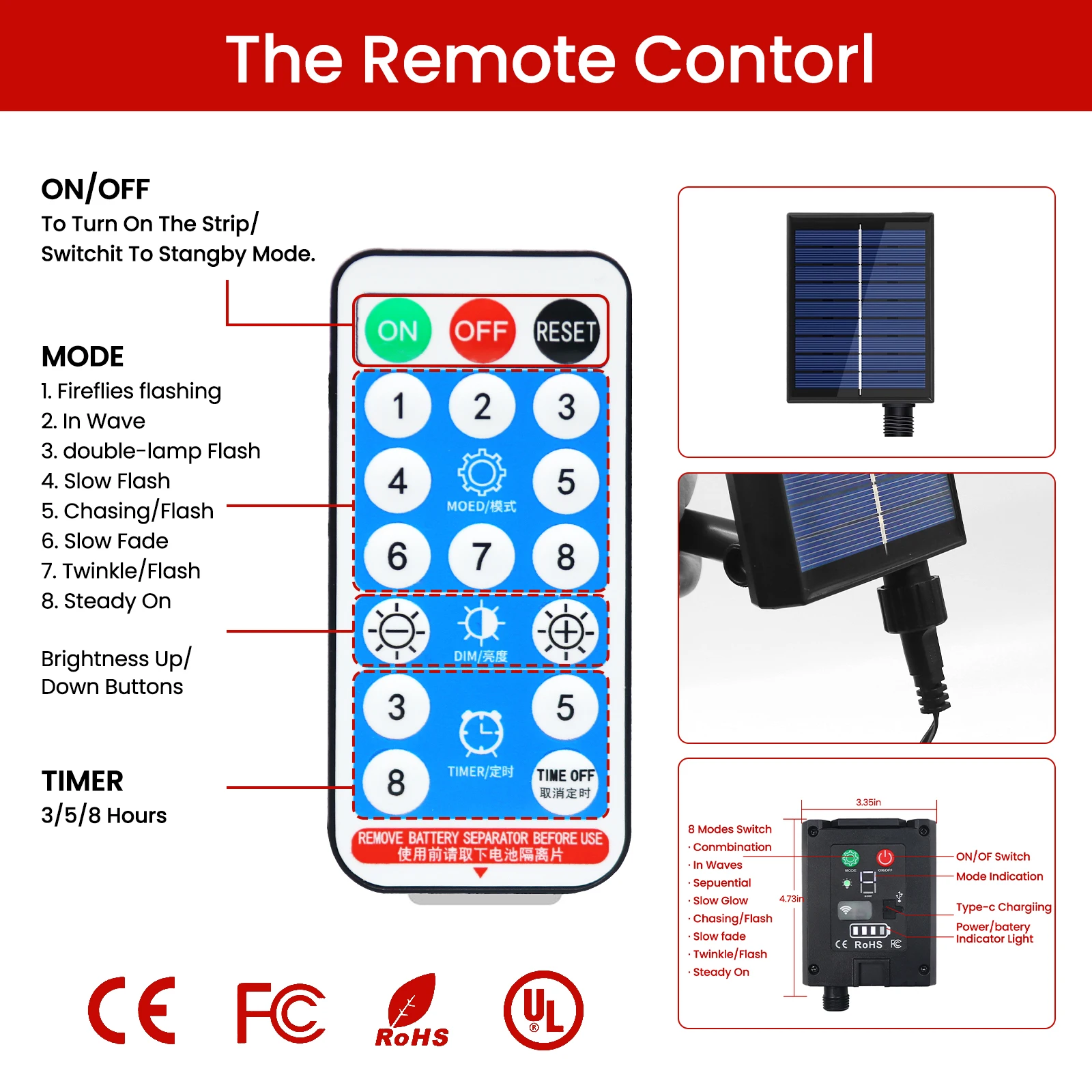 3.7V 2400MAH 2.4W Solar  Battery Box with Remote Control 5V 12V 24V 1.2W 1200MAH 3W 3000MAH