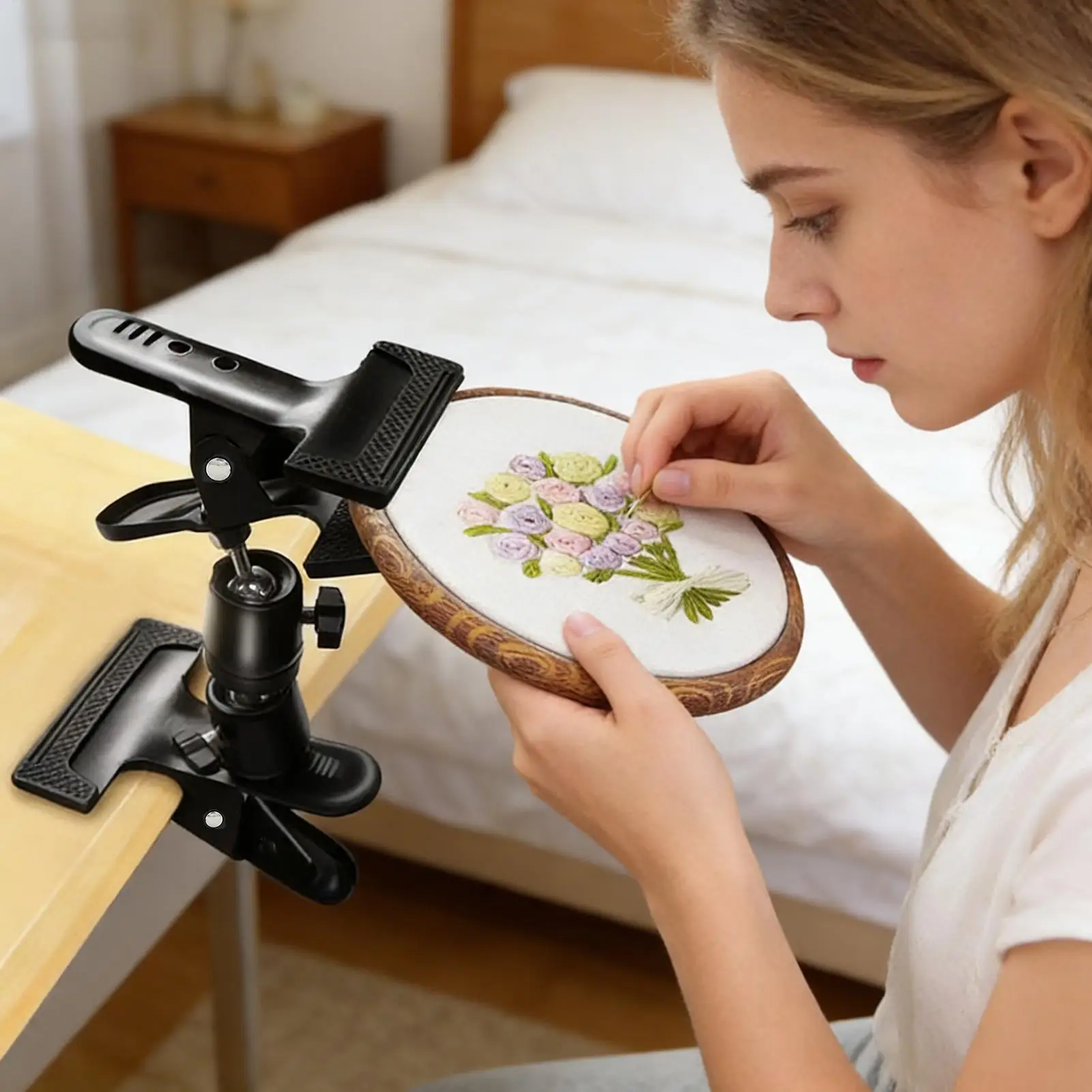 Embroidery Holder Heavy Duty Adjustable Portable Clamps Lap Stand Hands Free Craft Sewing Stand Hoop Holder for Desktop Table view 3