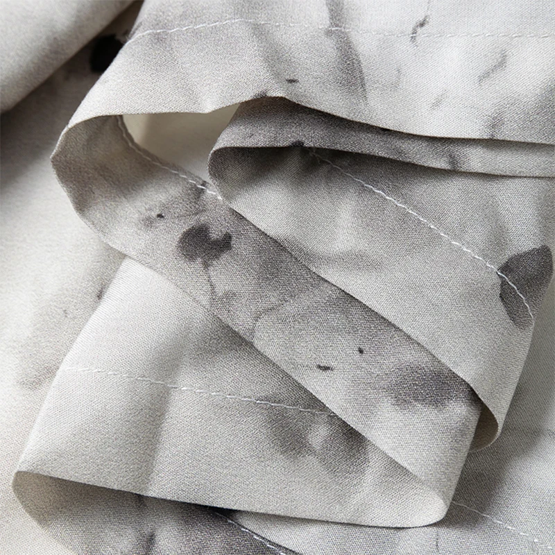 Rok Wanita Model A-Line dengan Potongan Lebar, Bahan 70% Sutra Mulberry dan 30% Katun, Cetak Tinta Putih Hitam, M1492