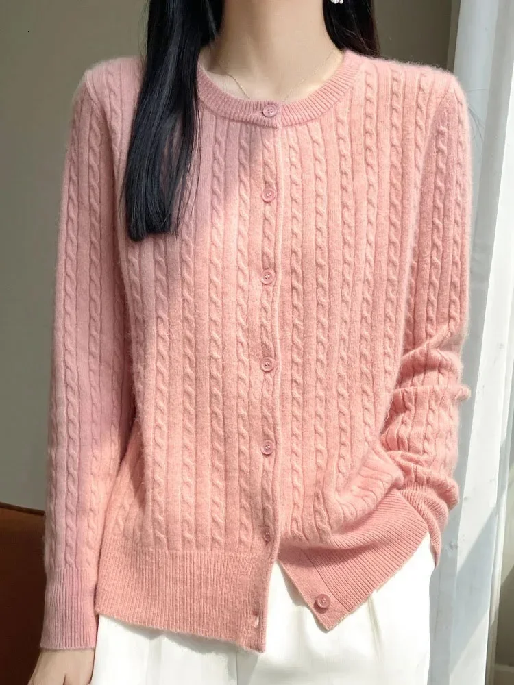 Cardigan en laine épaisse à col rond pour femme, pull en tricot à fleurs, nouveau, littérature, promo