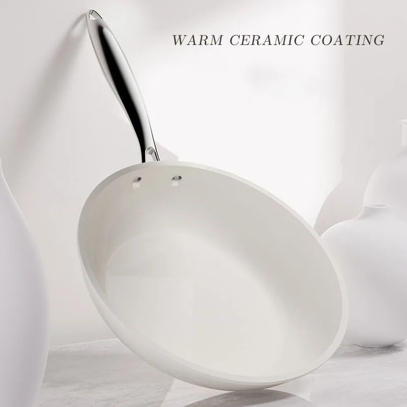 Poêles à œufs antiadhésives en céramique, poêle antiadhésive de 24cm, poêle de cuisson pour Induction en PTFE, PFAS et PFOA, sans four sûr, blanc