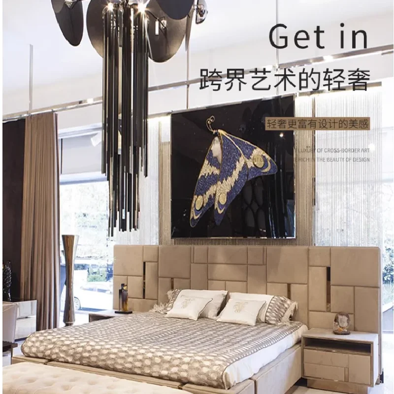 Italian light luxury leather bed simple modern light luxury main bed villa Hong Kong high-end luxury double bed