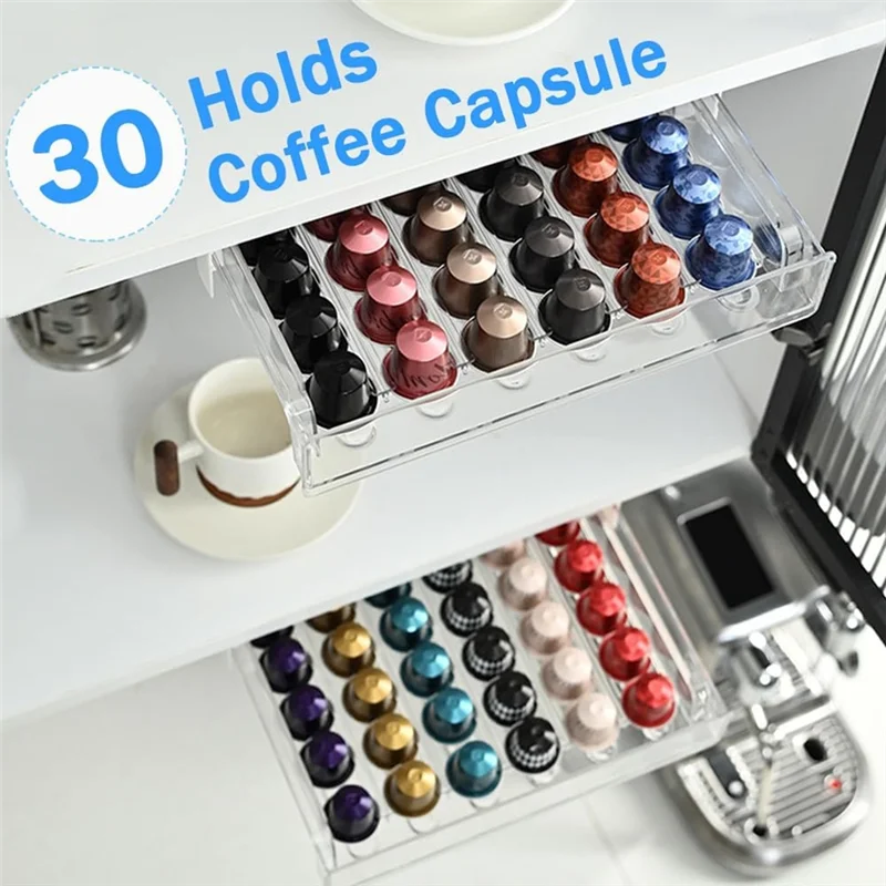 AA80-Coffee Pod Capsule Organizer Fornespresso Pods حامل 30-سعة منظم درج شفاف وخزانة حامل