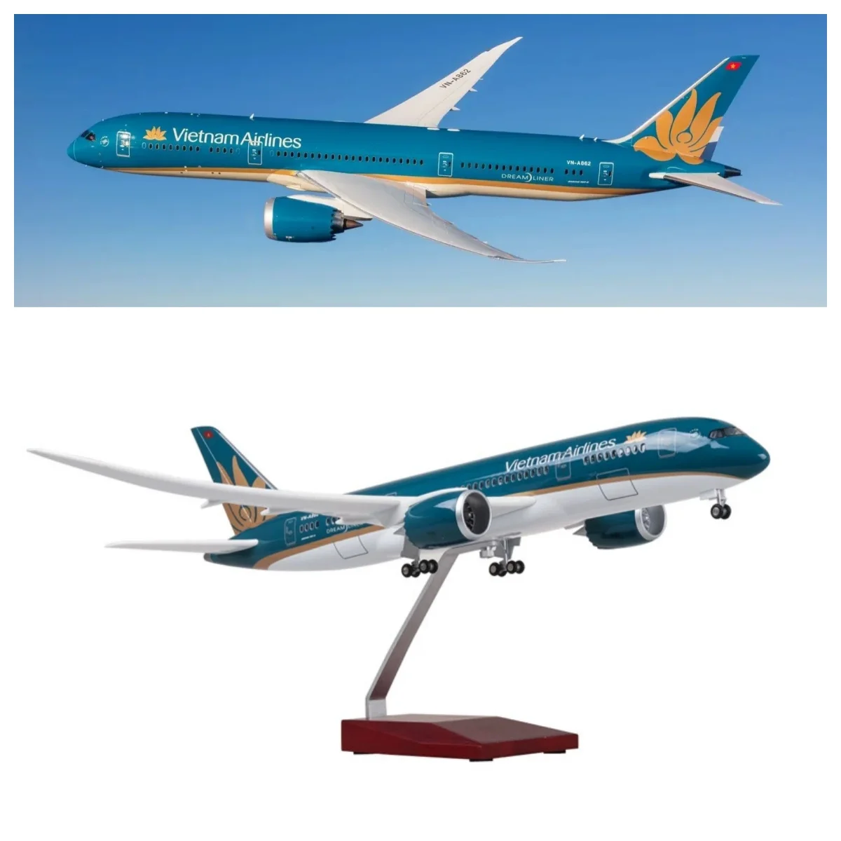 43cm Airplane Models ietnam B787 Resin Diecast collectible aircraft With Lights & Bases Wheels Souvenir Hobby Collection Gift