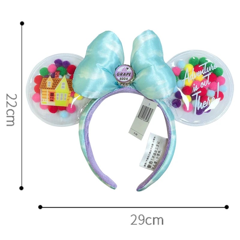 Disney UP Air Cushion Mickey Mouse Ears Headband Disneyland Cartoon Blue Sky “GRAPE SODA” Badge Plush Headwear Decoration Gift