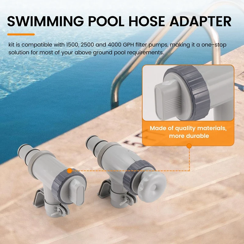 2PCS Pool Hose Adapter, Swimming Pool Replacement Pool Hose Bracket And Plunger Valve For Above Ground Swimming Pool