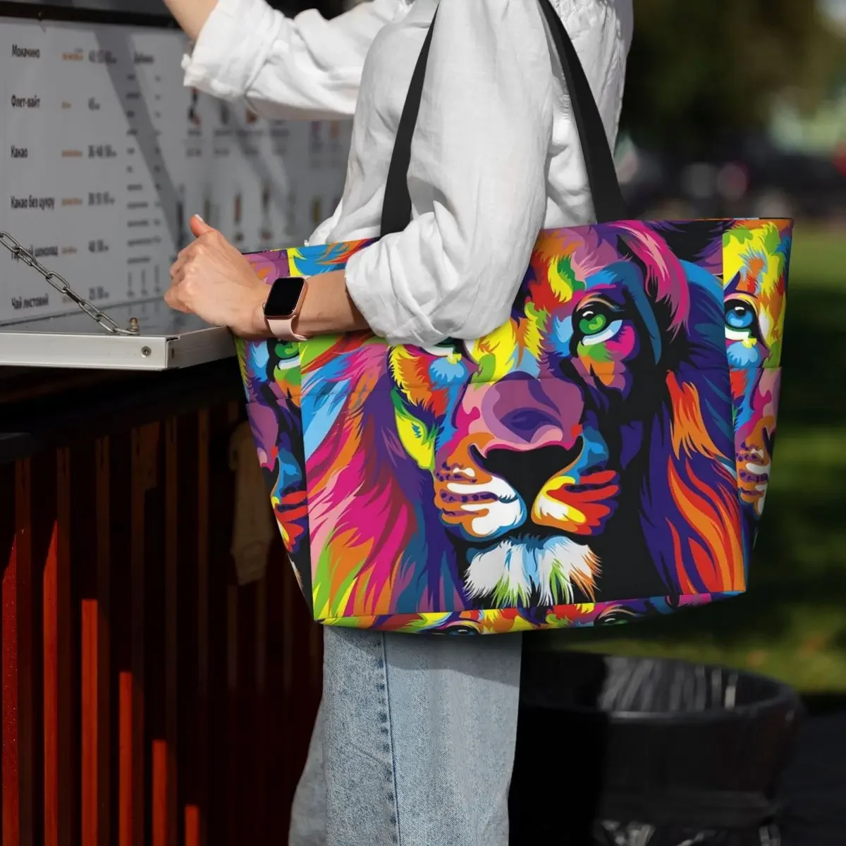 

Banksy Rainbow Lion Graffiti Pop Art Painting Beach Tote Bag Sport Gym Yoga Duffle Large Tote Bag Women Travel Bag Fitness bag