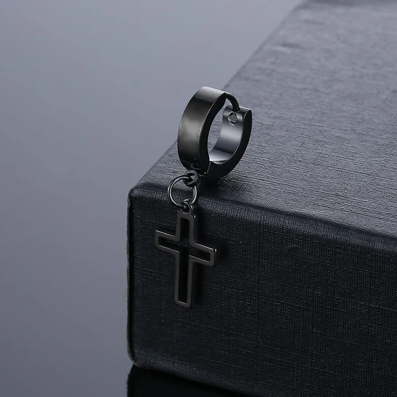 Hip Hop Punk Cross Pendant Earrings Stainless Steel Classic Fashion Geometric Stud Ear Jewelry Party Gifts For Women Men