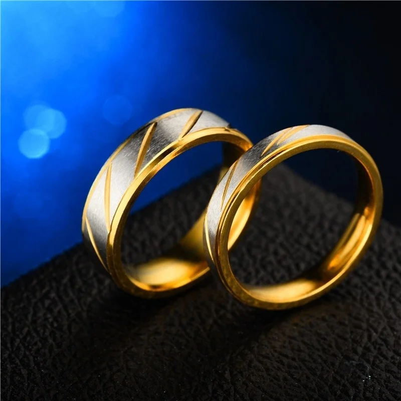 Fashion Stainless Steel Gold color Wave Pattern Couple Ring Titanium Steel Wedding Engagement Ring Promise Ring Jewelry Gift