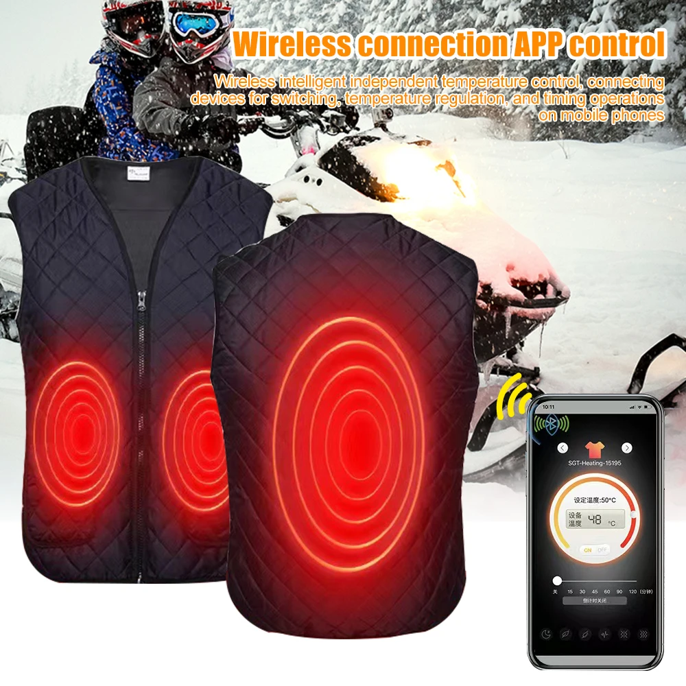 Imagem -05 - Usb Elétrica Aquecida Colete Bluetooth App Cronometragem Engrenagem Temperatura para Mulheres dos Homens Inverno Quente Roupas Jaqueta de Aquecimento Preto S4xl