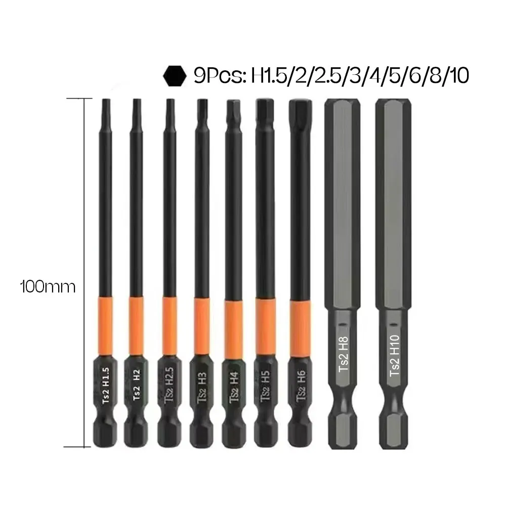 Binoax Hexagonal Bit Set S2 Hex Head Magnetic Screwdriver Bit Set Allen Wrench Screwdriver H1.5-H10