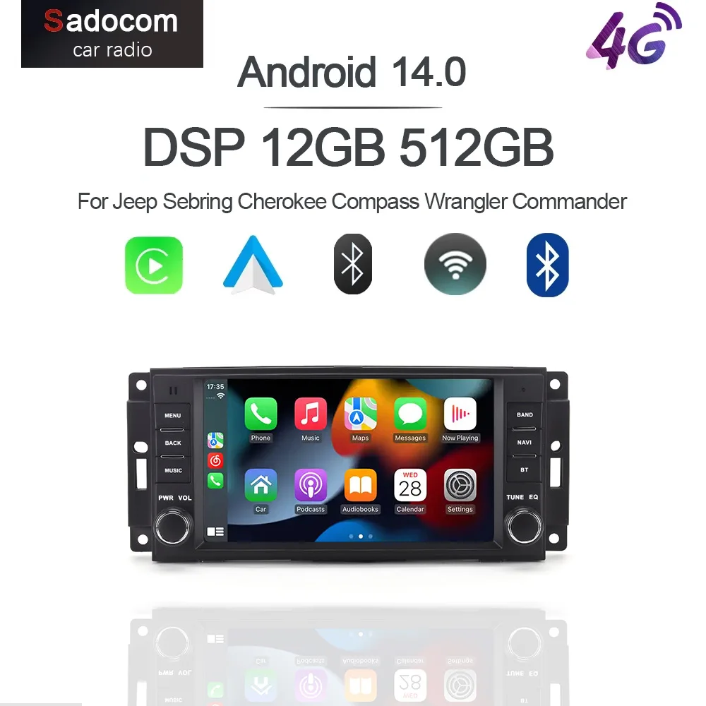 7' DSP Android 15.0 8 Core 12GB RAM 256GB ROM Car Player GPS Multimedia For Jeep Sebring Cherokee Compass Wrangler Commander