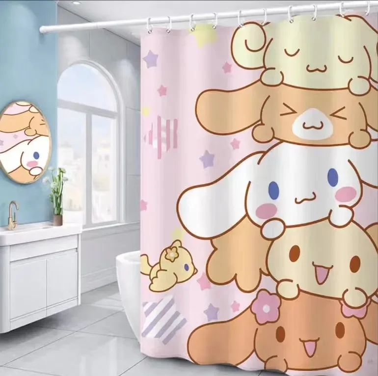 Kawaii Sanrio Cinnamonroll My Melody Kuromi Cartoon Shower Curtains Waterproof Polyester Bathroom Curtain with Hooks Gift