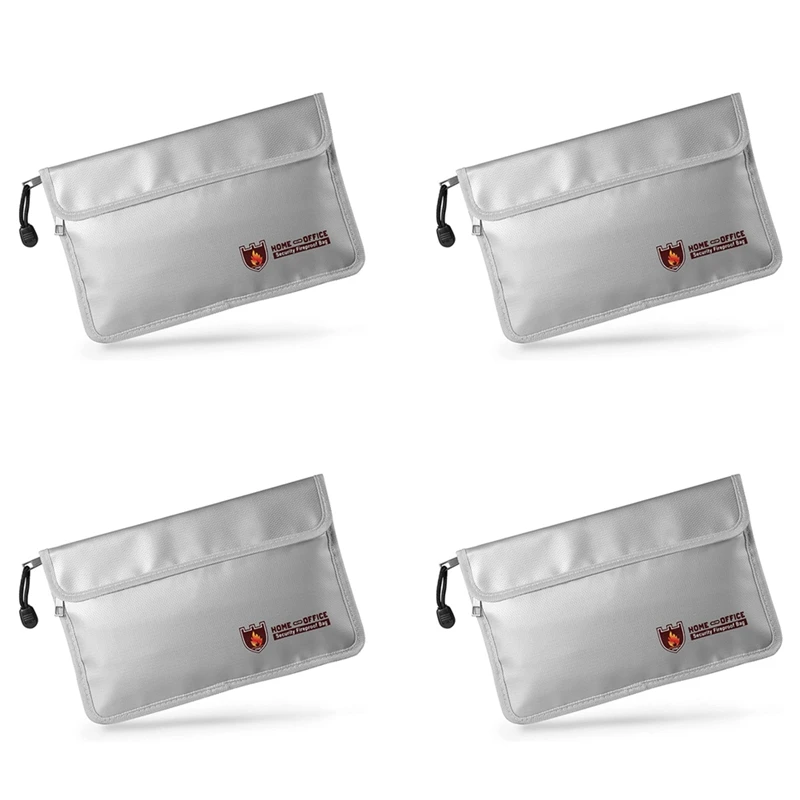 

4X Fireproof Document Bag,Waterproof And Fireproof Money Bag With Zipper,Fireproof Safe Storage Pouch For Passport Ect.
